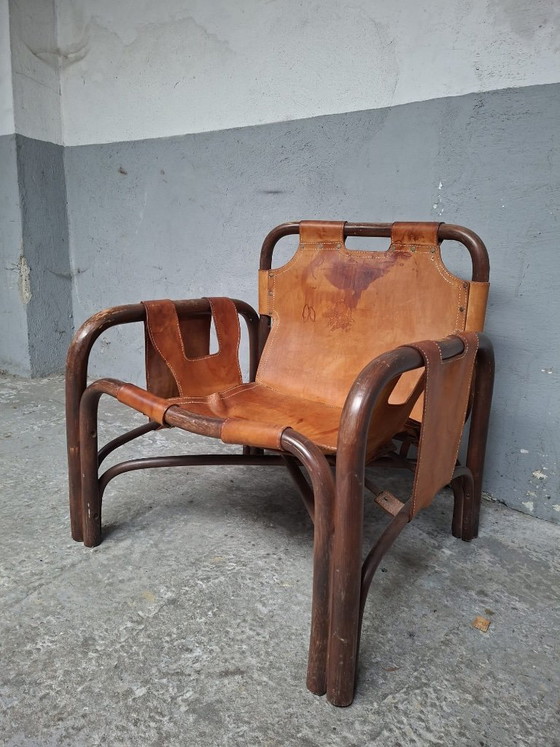 Image 1 of Safari armchair in leather and bamboo by Tito Agnoli for Bonacina 1960S