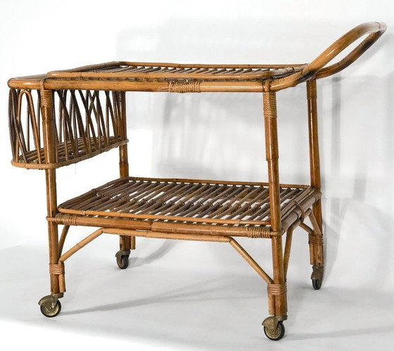 Image 1 of Vintage bamboo bar trolley from 50s. Made in Italy