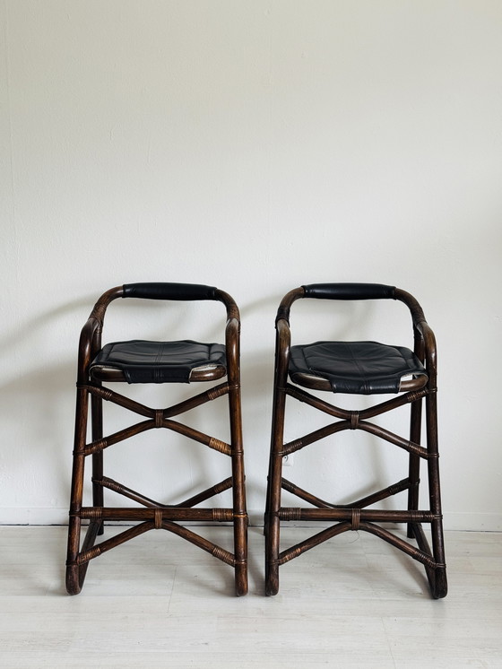 Image 1 of Vintage Bamboo Barstools Horsnaes Denmark 1970s