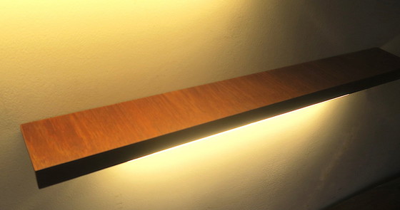 Image 1 of Pair of Danish Teak Narrow Shelves with Wall Lights, 1960s
