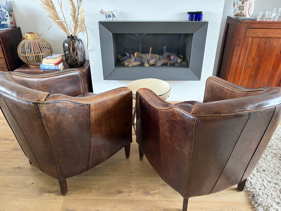 Image 1 of 2 vintage schapenleren clubfauteuils 