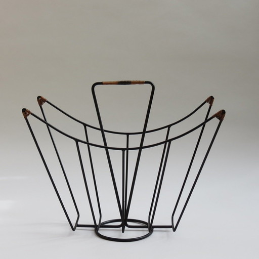 1960s Steel and Rattan Magazine Rack by Desmond Sawyer