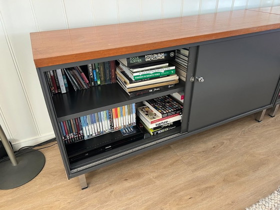 Sideboard with wooden top and dark grey doors, Metal, Brown, Vintage (photo 6 of 11)