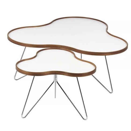 Image 1 of Swedese Flower Coffee Table 90x84 and 114x107 White/Oak/Chrome