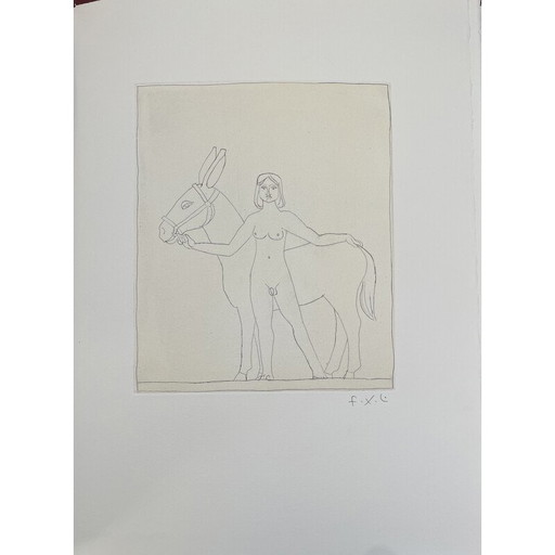 Vintage painting "the donkey" on paper by François Xavier Lalanne, 2002s