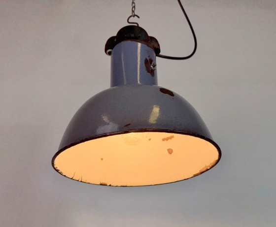 Image 1 of Industrial Grey Enamel Bauhaus Pendant Lamp, 1930s