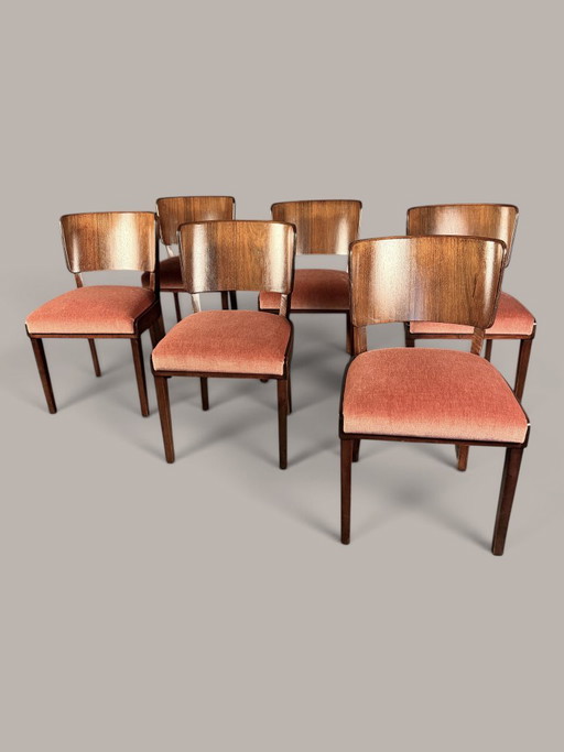 Juego de seis Sillas de comedor alemanas, Nogal, c. 1940/50