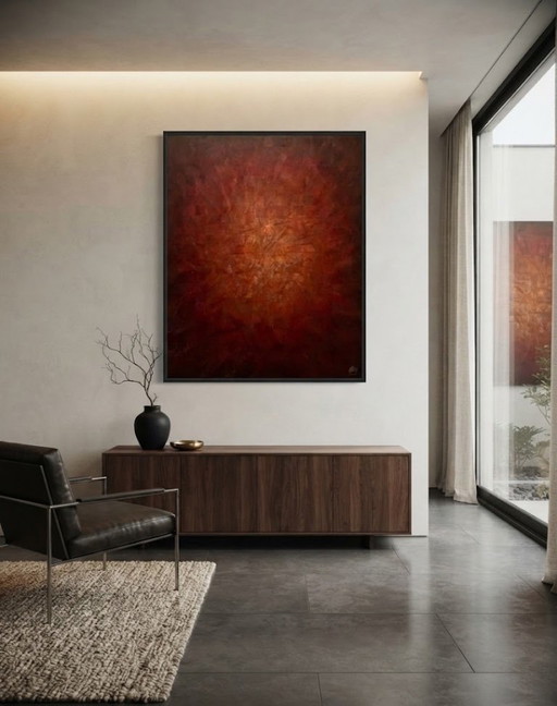 big abstract red and gold original painting