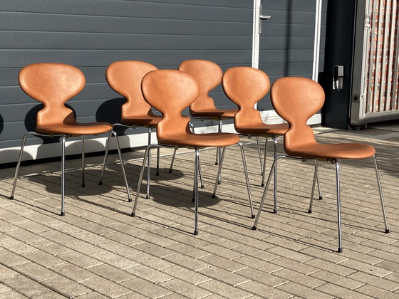 Image 1 of Fritz Hansen Ant (mier) chairs in Cognac leder NIEUWstaat!