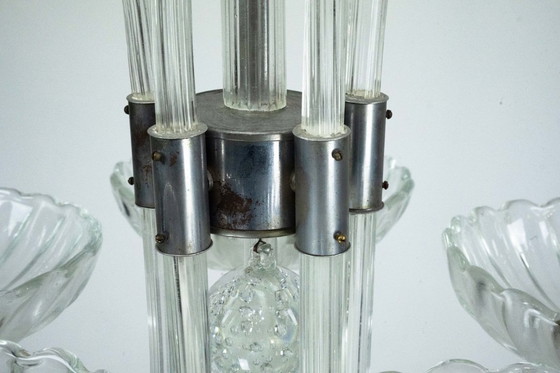 Image 1 of Rare Art Deco Italian Five-Arm Murano Glass Chandelier attributed to Seguso, 1940s