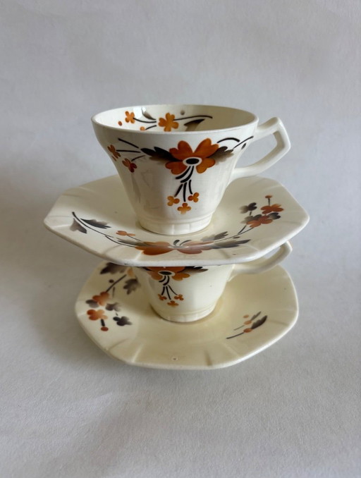 Set of 2 Societe Ceramique "Beatrix" cups and saucers