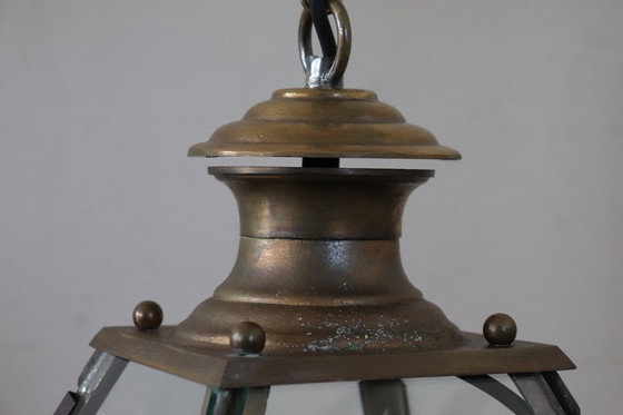 Image 1 of Lanterne vintage en laiton et verre, Italie, années 1980 environ