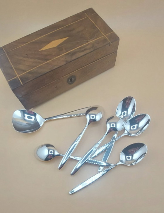 Image 1 of Setje verzilverde theelepeltjes in houten doosje