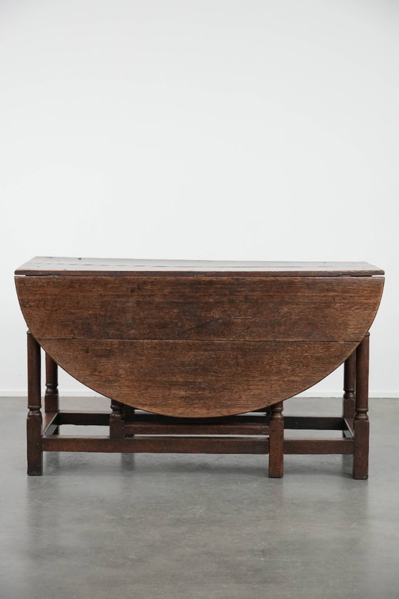 Image 1 of Antico tavolo da pranzo/tavolo a ribalta/tavolo da pranzo in quercia inglese del XVIII secolo