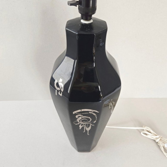 Image 1 of MAGNIFICENT ART DECO TABLE LAMP 1920-1930 IN BLACK & SILVER CERAMIC 20S 30S