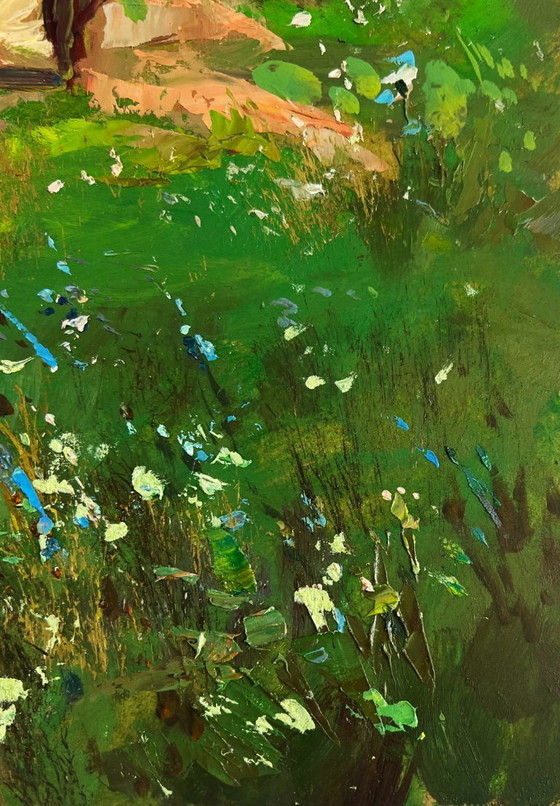 Image 1 of Original Oil Painting Rural Life Landscape Work on a summer day in the village