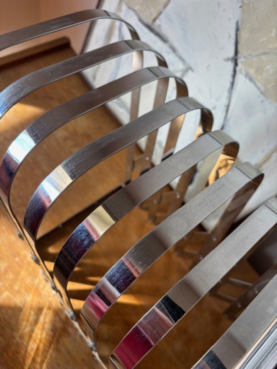 Image 1 of Porta riviste o LP cromato vintage &quot;Harmonica&quot;, design Luther Evans