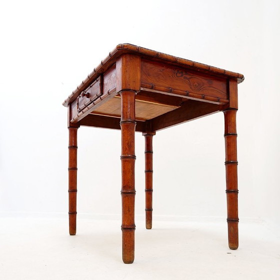 Image 1 of French desk in pine with a bamboo-like finish - Early 20th century