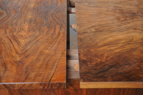 Gerestaureerde uitschuifbare eettafel in art-decostijl, beuken-, sparren- en walnotenhout, Tsjechisch, jaren (photo 8 of 14)