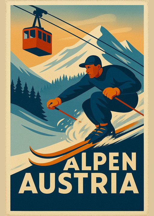 Vintage-style Alps Austria Skier Poster