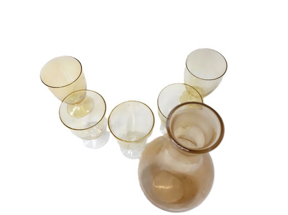 Image 1 of Golden dreams glass 70's era - set of 5 glasses with a bottle