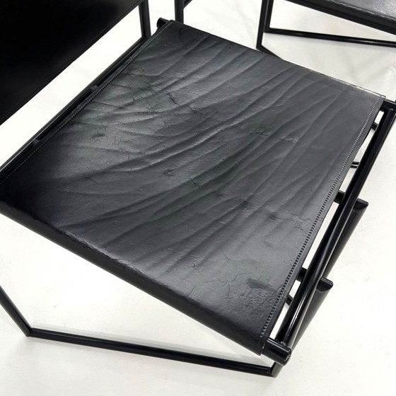 Image 1 of Set van 4 Model 91 stoelen in zwart leer, ontworpen door Mario Botta voor Alias, jaren 90.