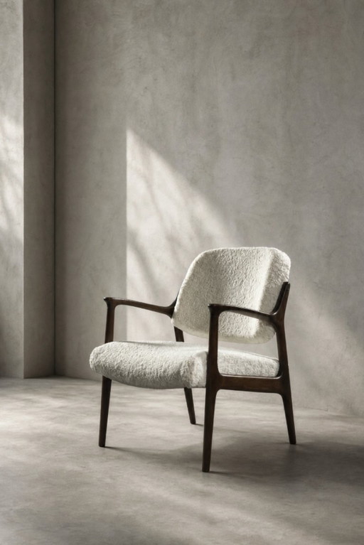 Vintage Mid-Century moderne Scandinavische Teak witte fauteuil Domus door Inge Andersson voor Bröderna Anderssons, jaren 1960