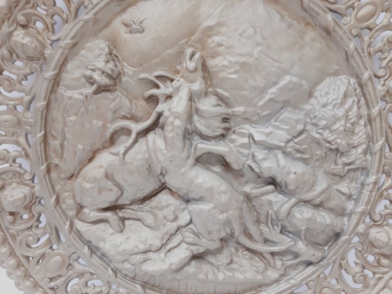 Image 1 of Vintage wandplaquette, jachtscène, ornamenten