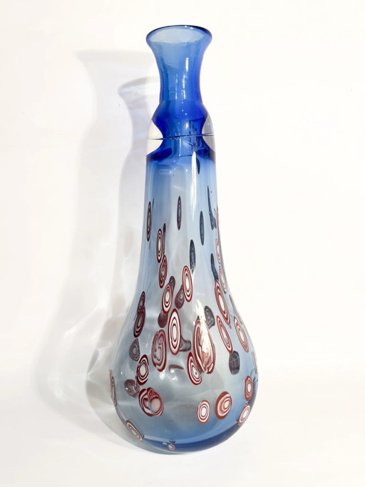 Blue Murano Glass Vase with Red Murrine, 1975 – vazen