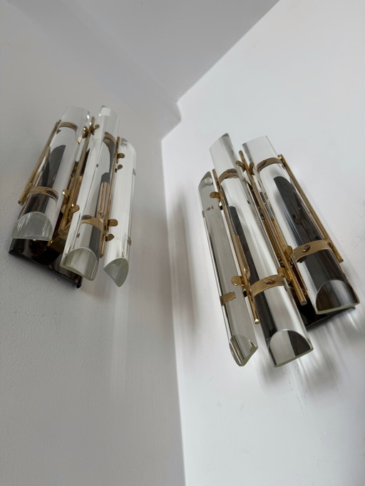 Wandleuchten aus Kristallbaguette aus den 1980er Jahren