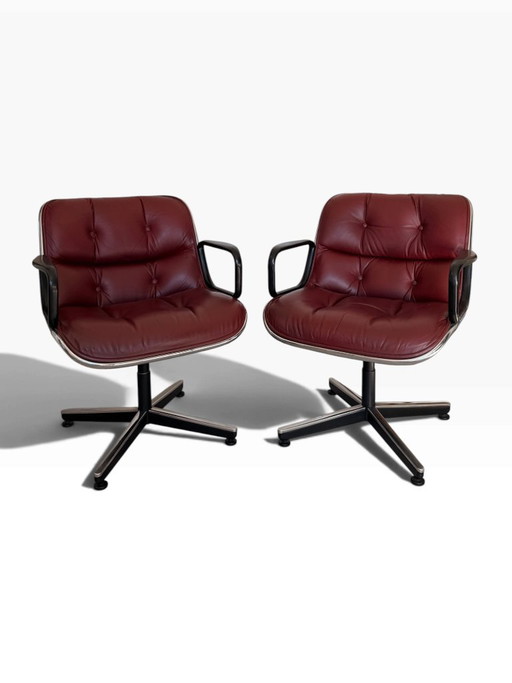 Pair of Executive Armchairs Charles Pollock Knoll Bordeaux Leather