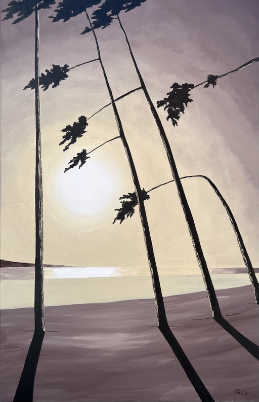 Acrylic and ink on stretched canvas, 100x65cm – schilderijen tekeningen, Wood