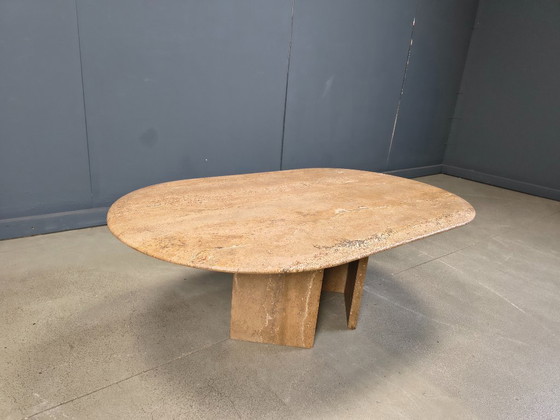 Image 1 of Table basse ovale vintage en travertin, années 1970