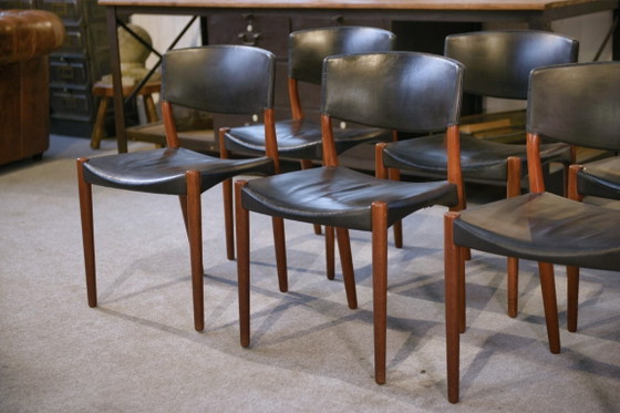 Image 1 of Ensemble de 6 chaises Ejner Larsen et A. Bender Madsen pour Willy Beck design scandinave en cuir et palissandre 1960's