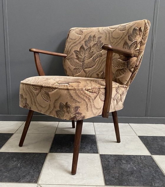 Image 1 of Cocktailstuhl mit Armlehnen, Blumenmuster, 1960er Jahre