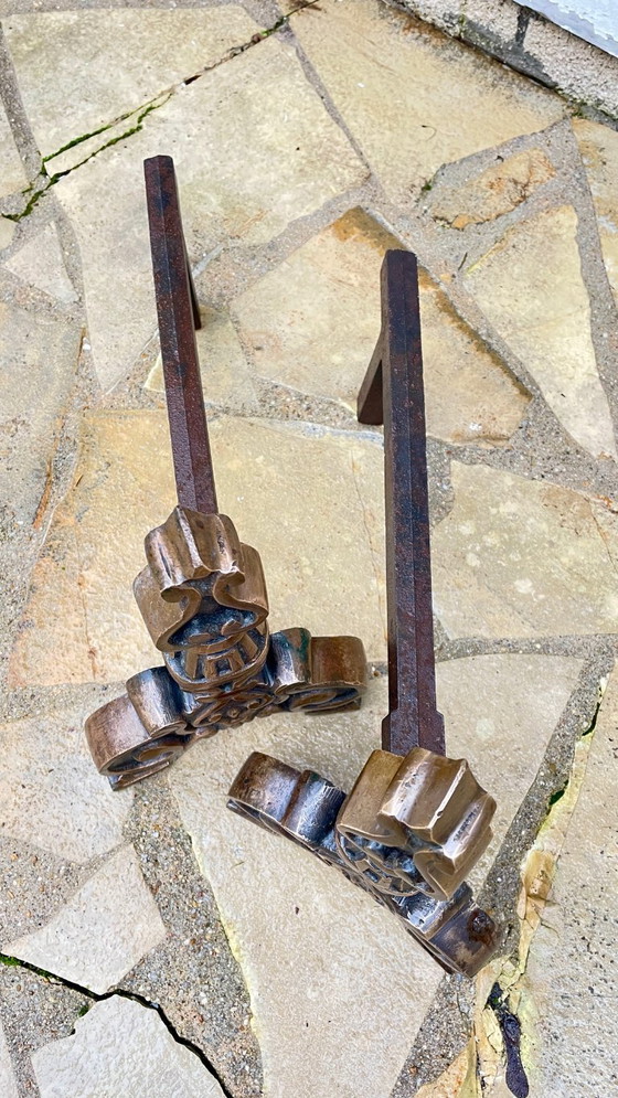 Image 1 of Pair of FOLDING CHENETS Solid Brass VINTAGE