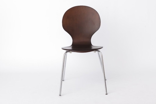 Chaise de salle à manger vintage en contreplaqué – Design allemand des années 80, Coque en bois courbé, Pieds chromés, Style Mid