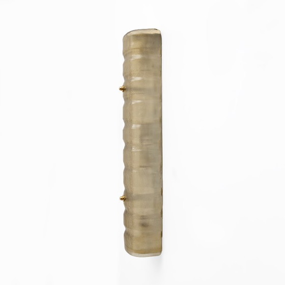 Image 1 of Pair of Murano Gold-Toned Frosted Glass and Brass Wall Sconces, Italy