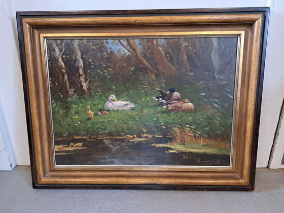 Image 1 of Aarnout van Gilst pintando patos junto al río.e