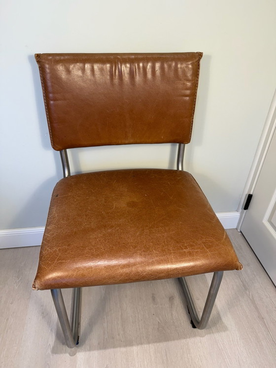 Vintage Brown Leather Cantilever Chair, Bauhaus Style, Dining chairs, Metal (photo 5 of 5)