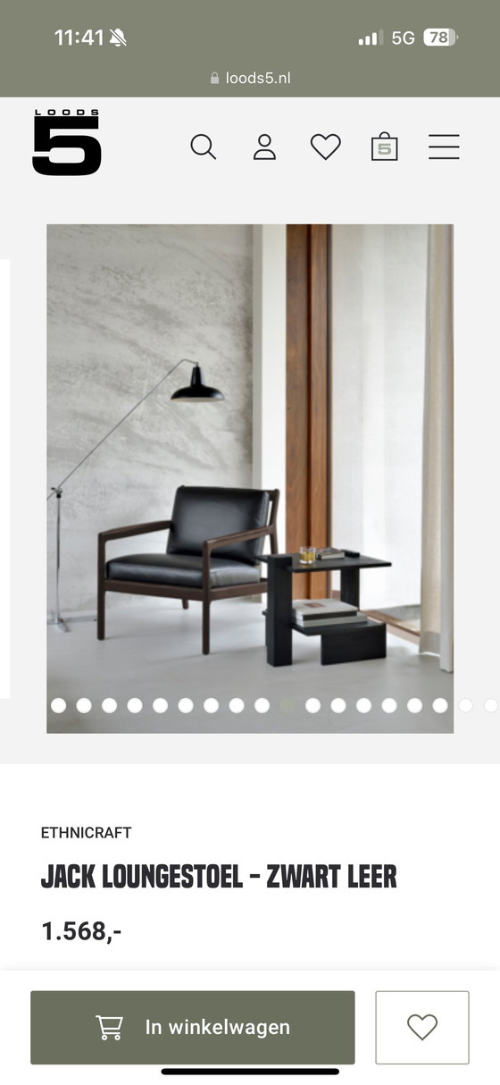 Image 1 of 2x Etnicraft Jack fauteuil zwart leer