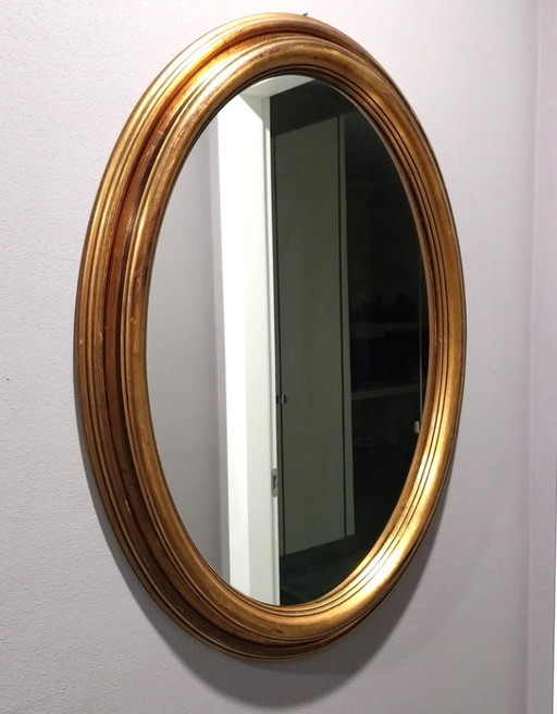 Julklapp Christmasgift Vintage Italian Oval Wall Mirror with Gilded Wooden Frame - Elegant Classic Decor