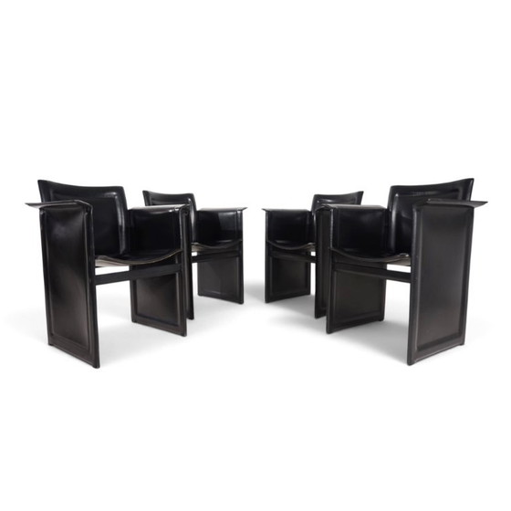 Chaises de salle à manger Arrben Solaria en cuir, lot de 4 par Tito Agnoli, 1970 – Leather (photo 3 of 19)