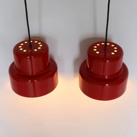 Image 1 of Lámparas colgantes vintage rojas Jo Hammerborg diseño danés