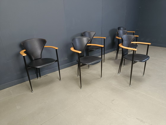 Image 1 of Vintage leren fauteuils van Arrben Italië, jaren 1980 - Set van 6