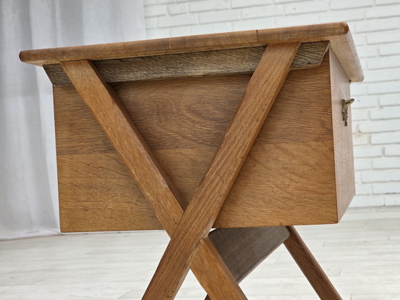 Image 1 of 1970s, Scandinavian side table with drawer, solid oak wood, teak wood.