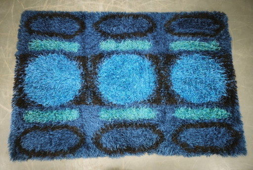 Großer dänischer abstrakter blauer Wollteppich „Rya“ im Ege-Stil