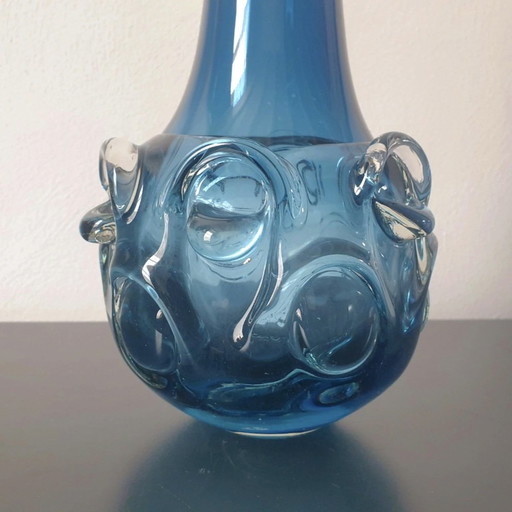 Jan Beránek - Vaso in vetro vintage pesante con borchie | Škrdlovice | Progettazione degli anni '60