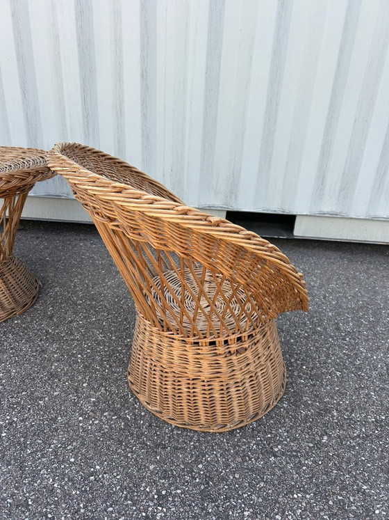 Image 1 of Wicker lounge set, 3 armchairs and a table, 1970s