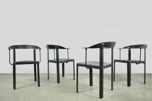 Sillas de comedor italianas posmodernas de cuero vintage, década de 1980